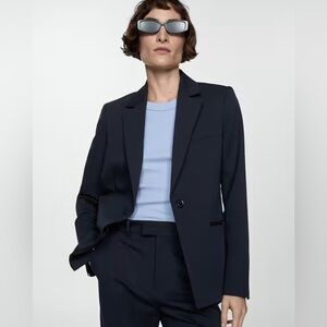 Mango Navy Blue Fitted Suit Blazer
